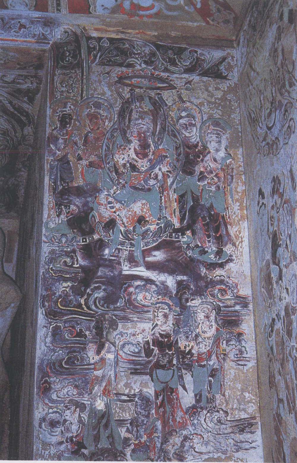 图21 莫高窟第220窟佛龛北侧骑狮文殊菩萨图贞观十六年(642)